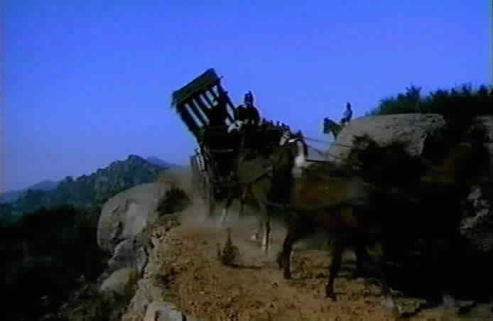 The cart holding Zorro plunges down a hill.