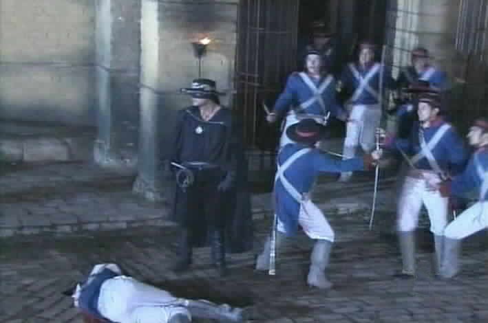 Cifuentes prevents the soldiers from attacking Zorro.