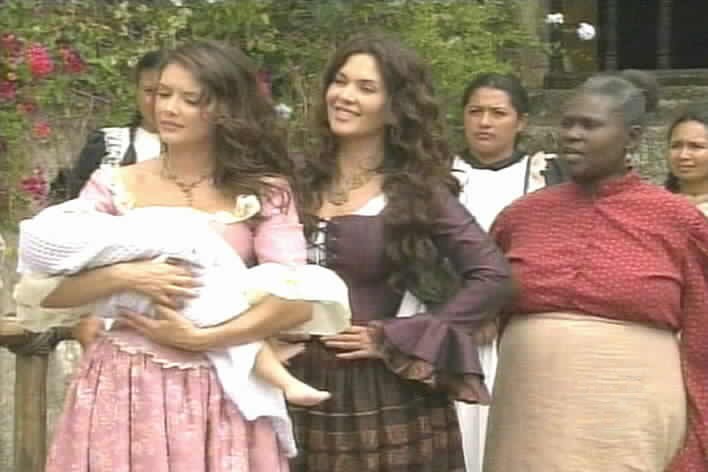 Esmeralda, Sara Kali, and Dolores listen to Alejandro's good news.