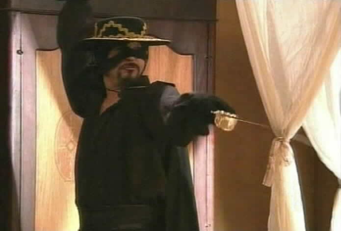 Tobias tries out his new Zorro costume. 'Sa sa sa!'
