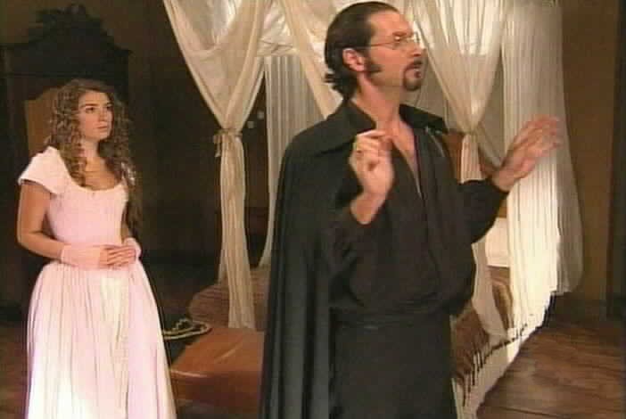 Catalina warns Tobias not to appear as Zorro.