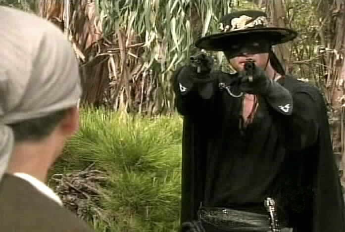 Zorro prevents Pizarro's men from lighting the explosives.