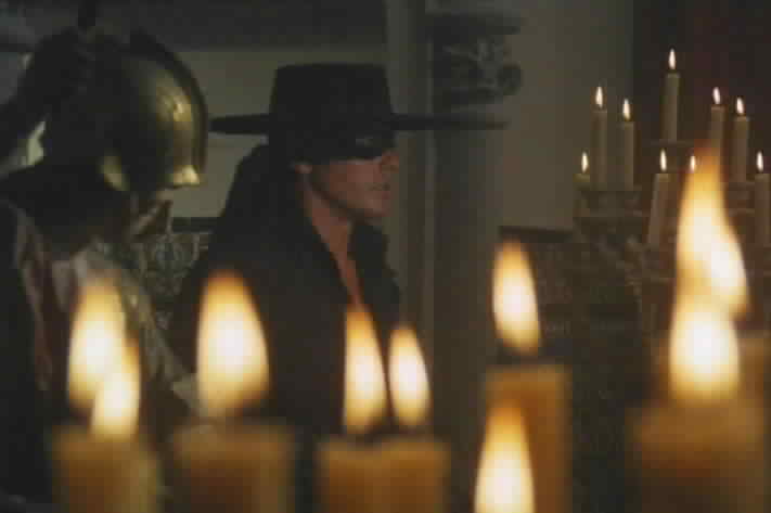 Zorro asks the wealthy churchgoers to donate to the poor.