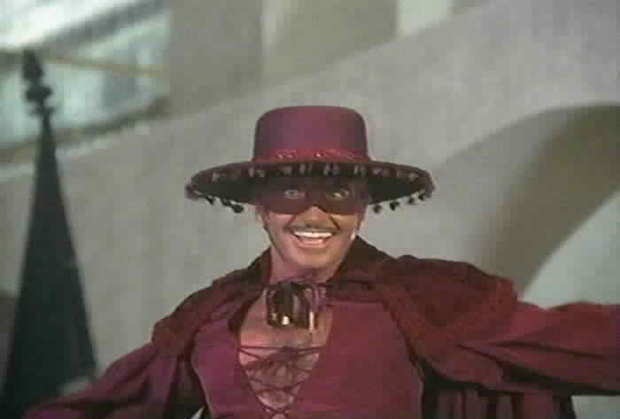 Zorro the Gay Blade dressed in plum.
